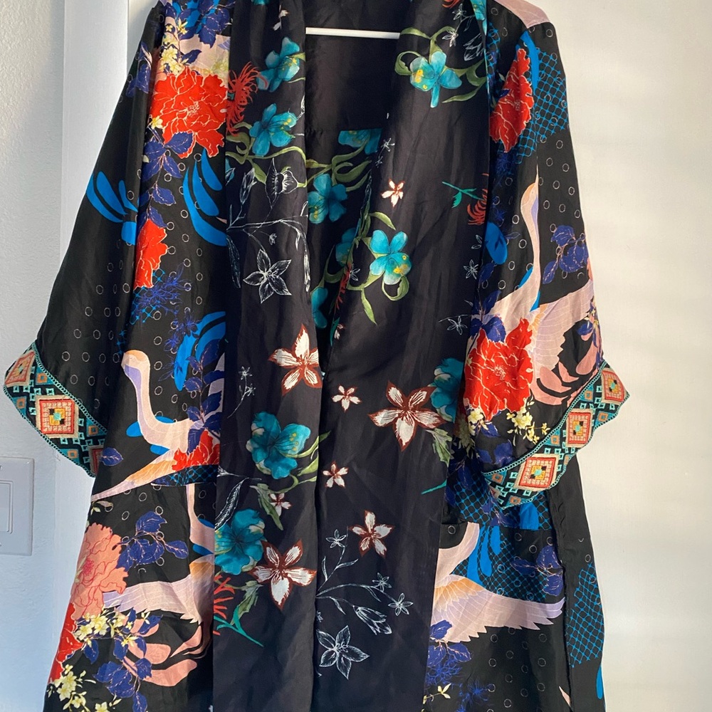 Johnyy Was reversible silk Floral Kimono with Vibrant Patterns size L - Picture 8 of 14